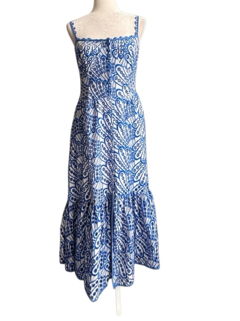 Zimmermann Eyelet Blue White Dress Ruffle Hem Cottagecore SZ 2 or S - Picture 2 of 16